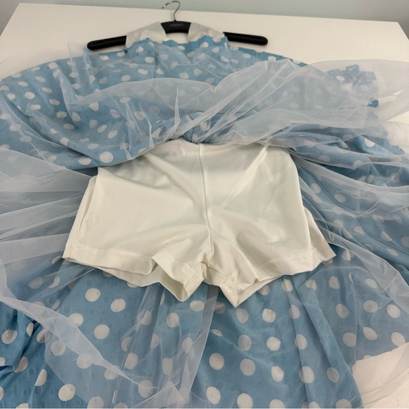 Costume Gallery Small Adult "Happy Dayz" Blue & White Polka Dots Dance Costume - Picture 8 of 12